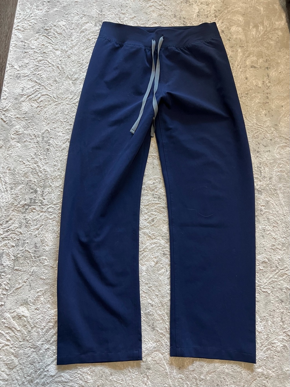 Figs Women's Navy Straight Leg Pants with Light Gray Drawstring